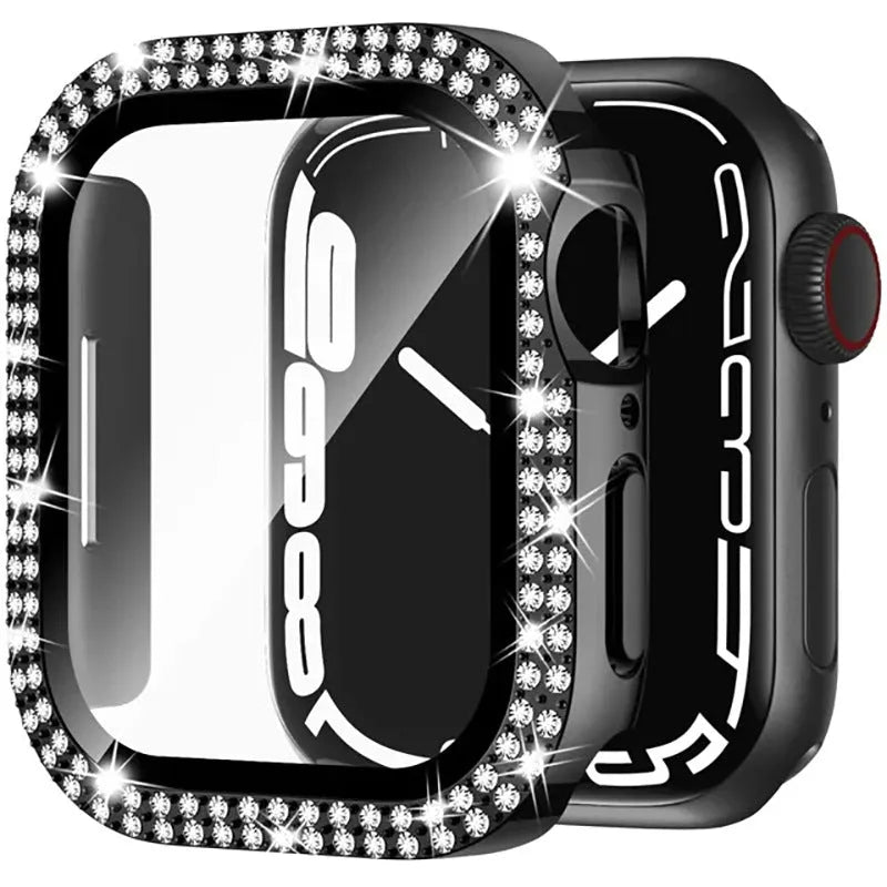 Apple Watch case with double diamond glass and peep-proof privacy screen in rose gold colour.