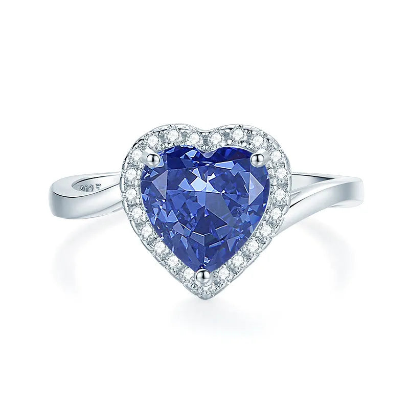 Heart-shaped sterling silver ring with ice flower cut colour zircon stones in Tan Sang colour.