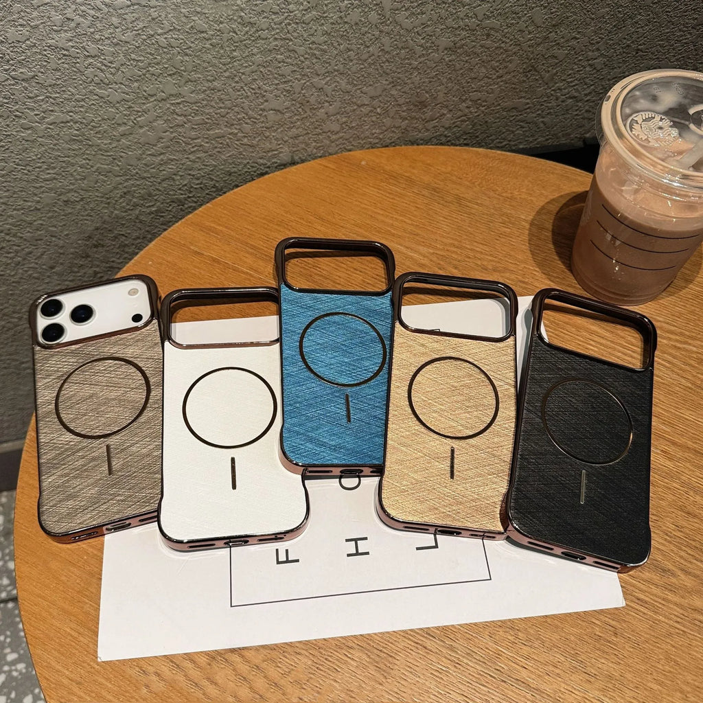 Electroplated magnetic frameless phone case for iPhone 17 in multiple colour options.