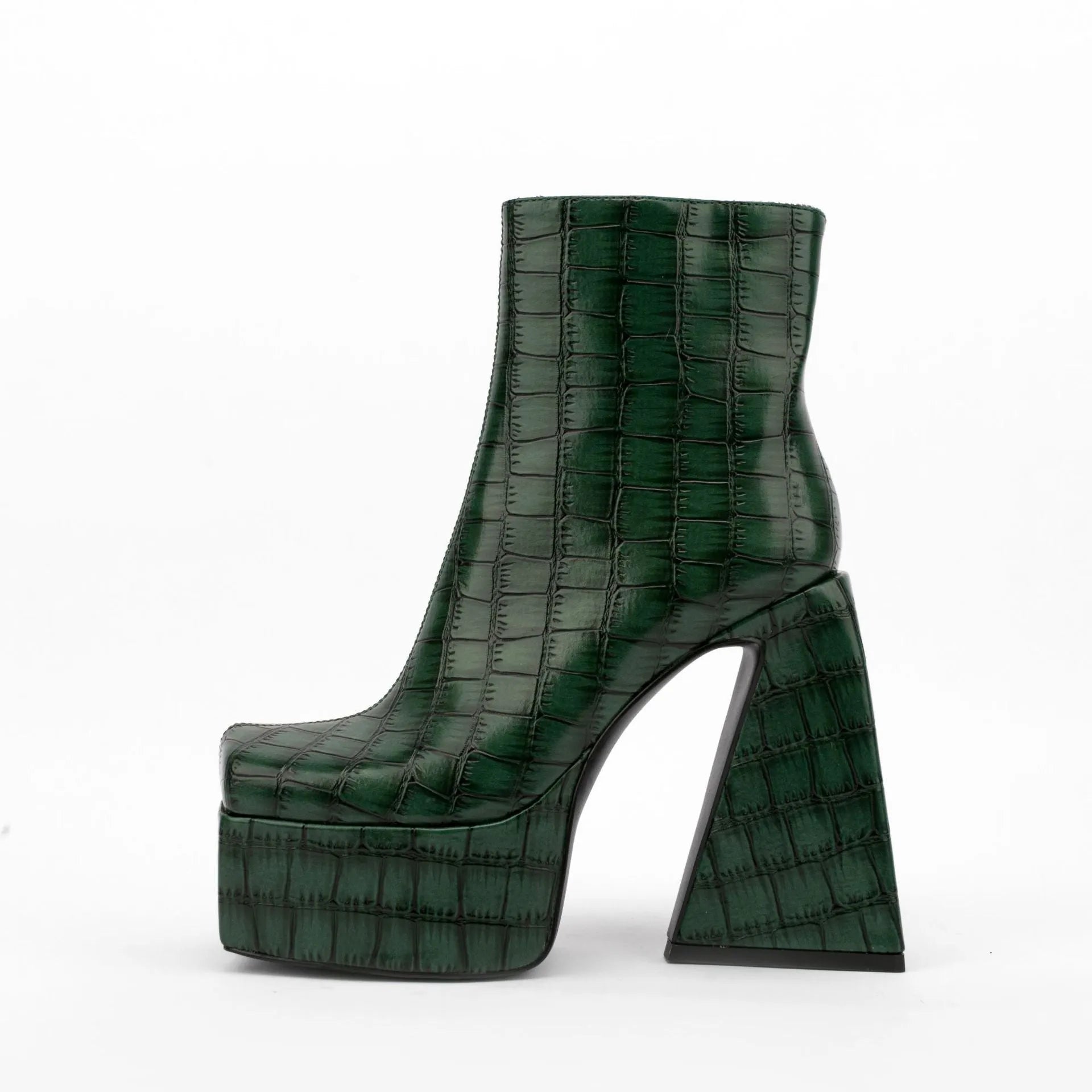 A pair of women's super high heel ankle boots in a solid colour with an artificial PU upper.