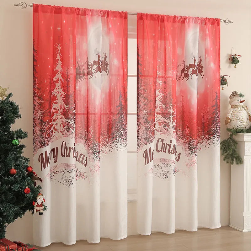 American-style rectangular curtain with printed festive design showing semi-sunshade function