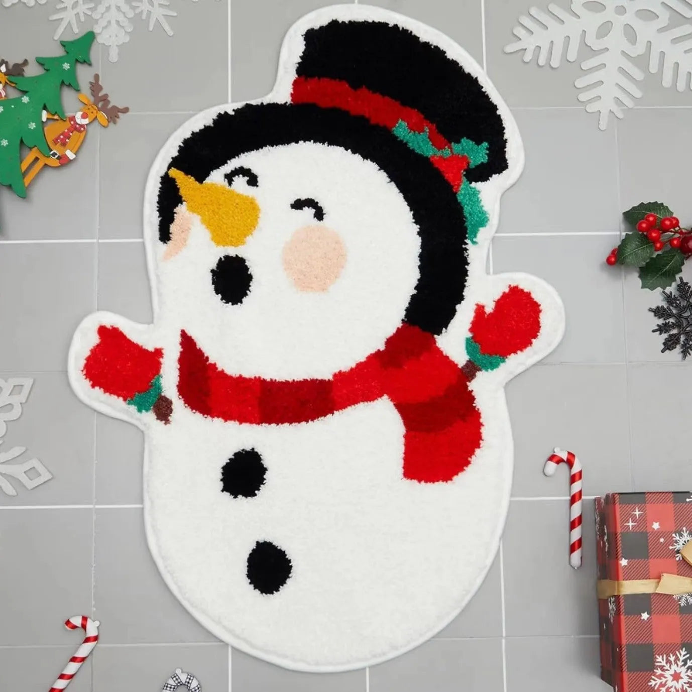 Christmas-themed polyester fibre hallway mat with Santa Claus pattern and anti-slip backing