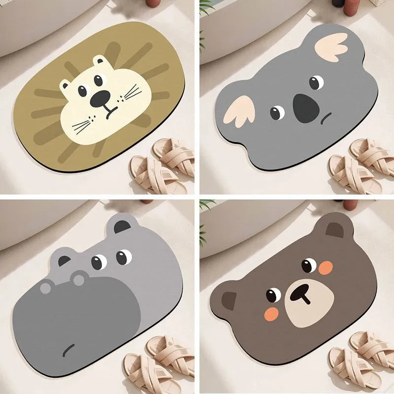 Cartoon animal diatom oil bathroom mat in alien shape for non-slip moisture absorption
