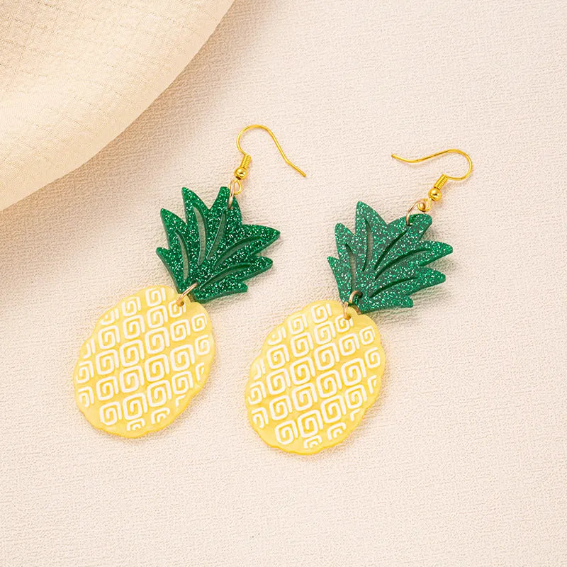 Coloured acrylic artocarpus heterophyllus shaped drop earrings on alloy hooks.