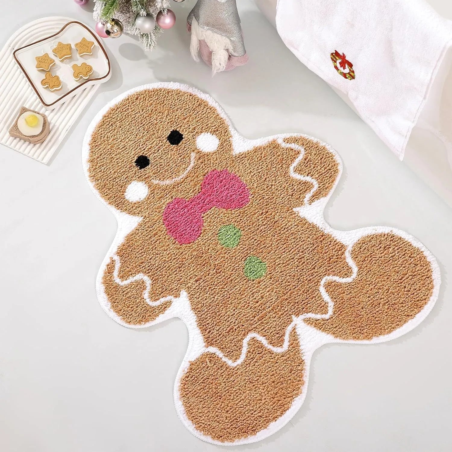 Christmas-themed polyester fibre hallway mat with Santa Claus pattern and anti-slip backing