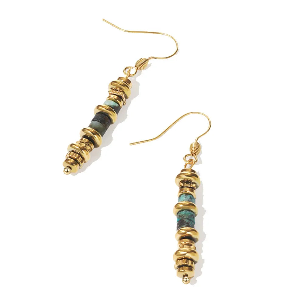 Retro geometric titanium steel dangle earrings with 18K gold plated finish for women