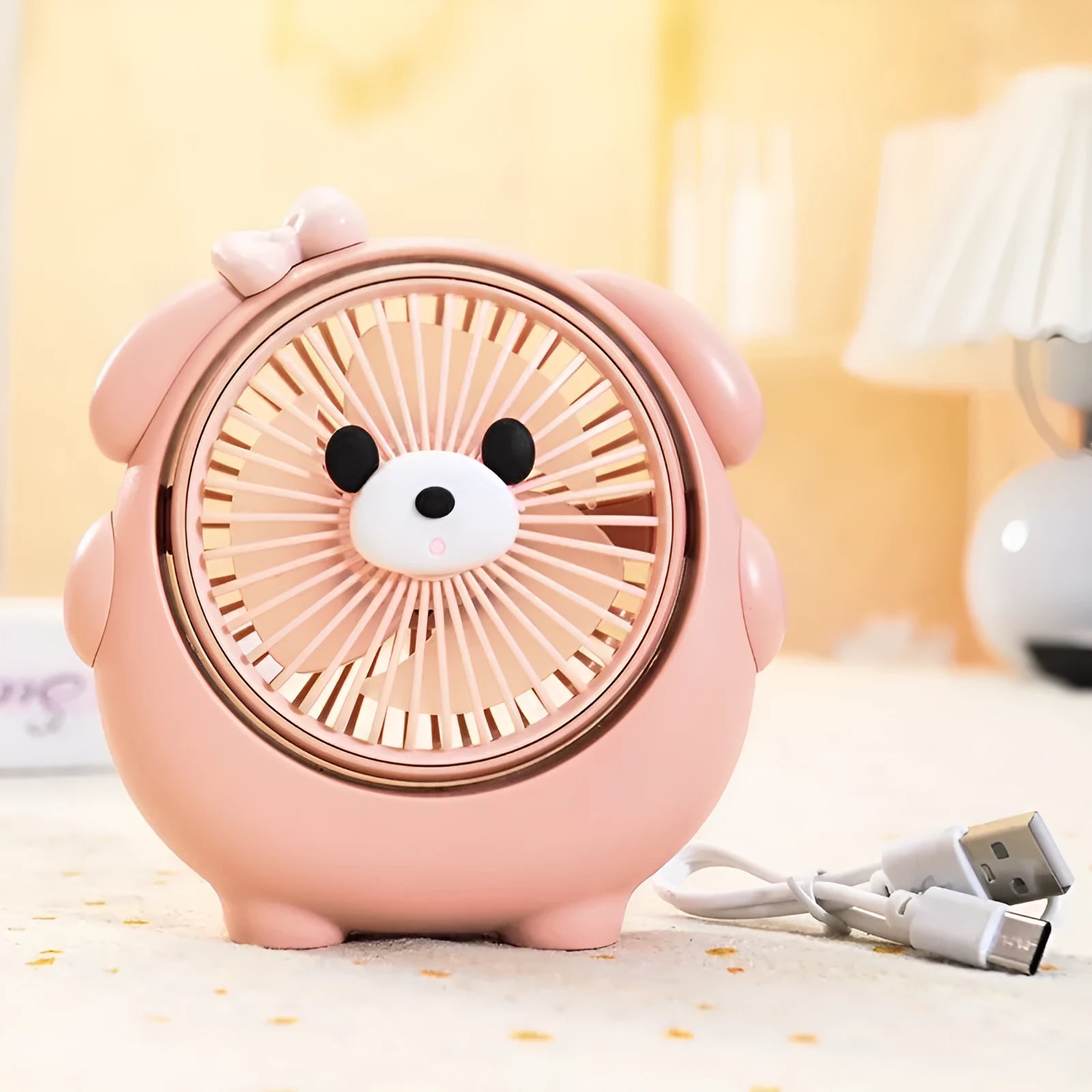 Cute dog-themed desktop USB electric fan in plastic with adjustable speed settings