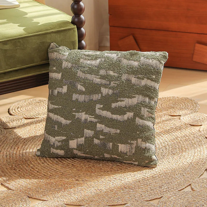 45cm square jacquard woven cushion cover with embroidered floral pattern in retro Nordic style