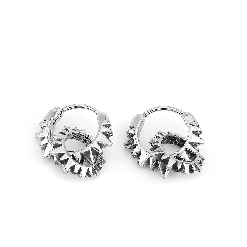 Stainless steel round ring earrings with polished retro design