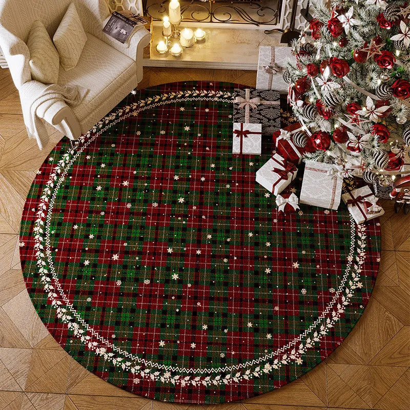 Christmas red round velvet floor mat with absorbent non-slip design for living room decoration
