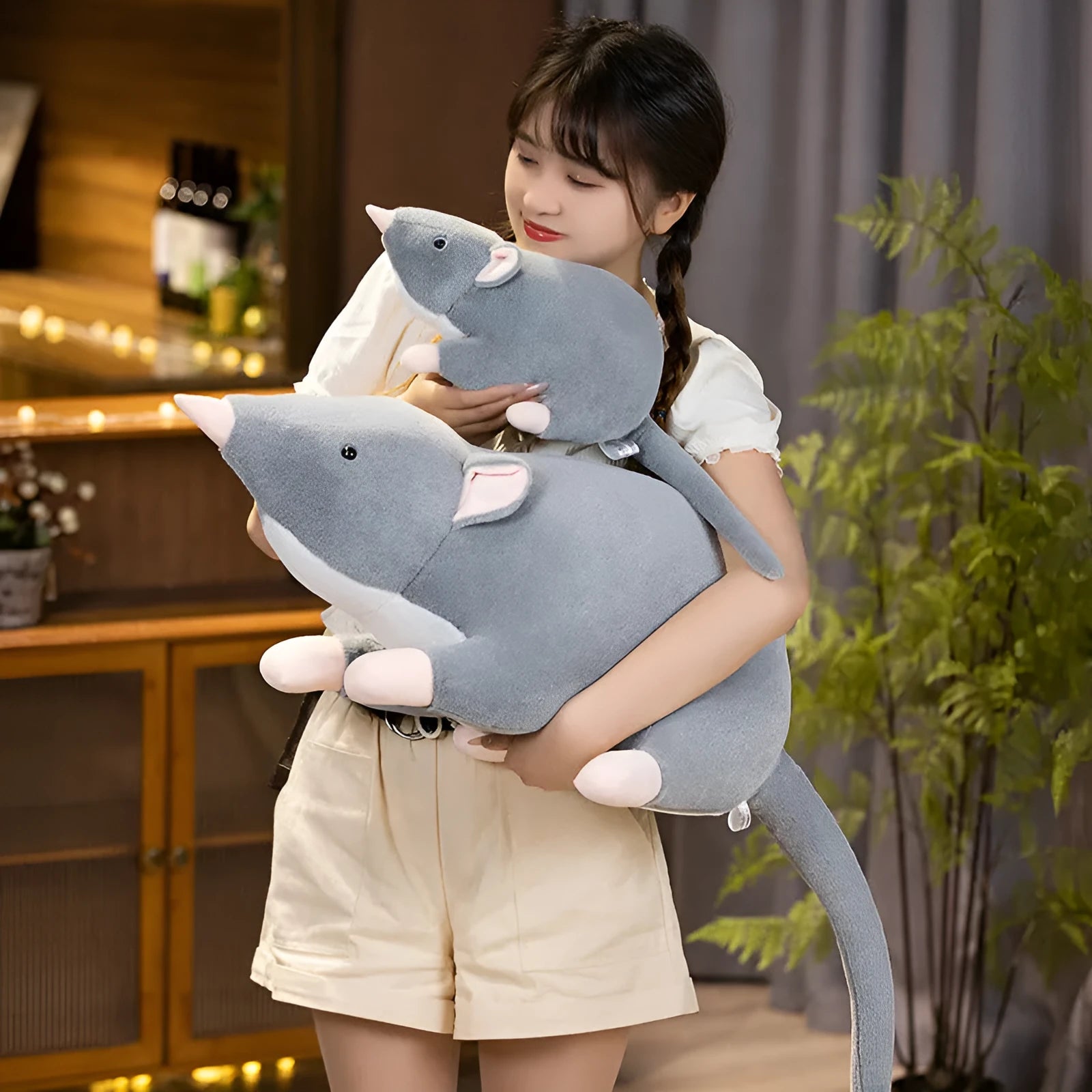 Cartoon mouse doll plush toy in three sizes: 32cm, 50cm, and 100cm heights