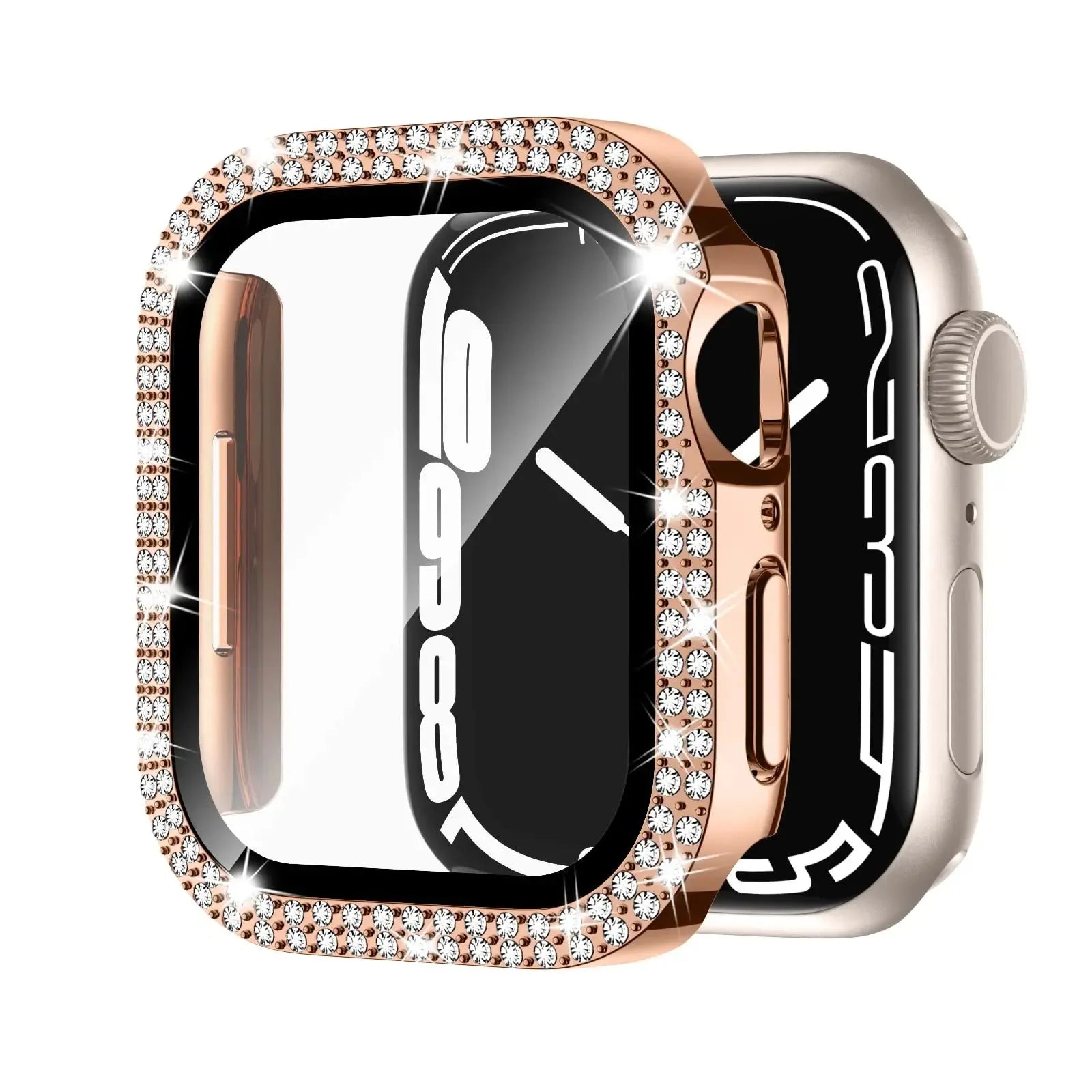 Apple Watch case with double diamond glass and peep-proof privacy screen in rose gold colour.