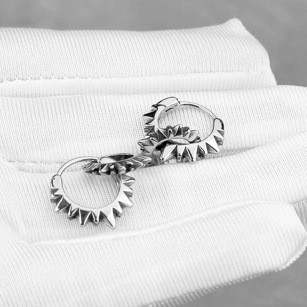 Stainless steel round ring earrings with polished retro design