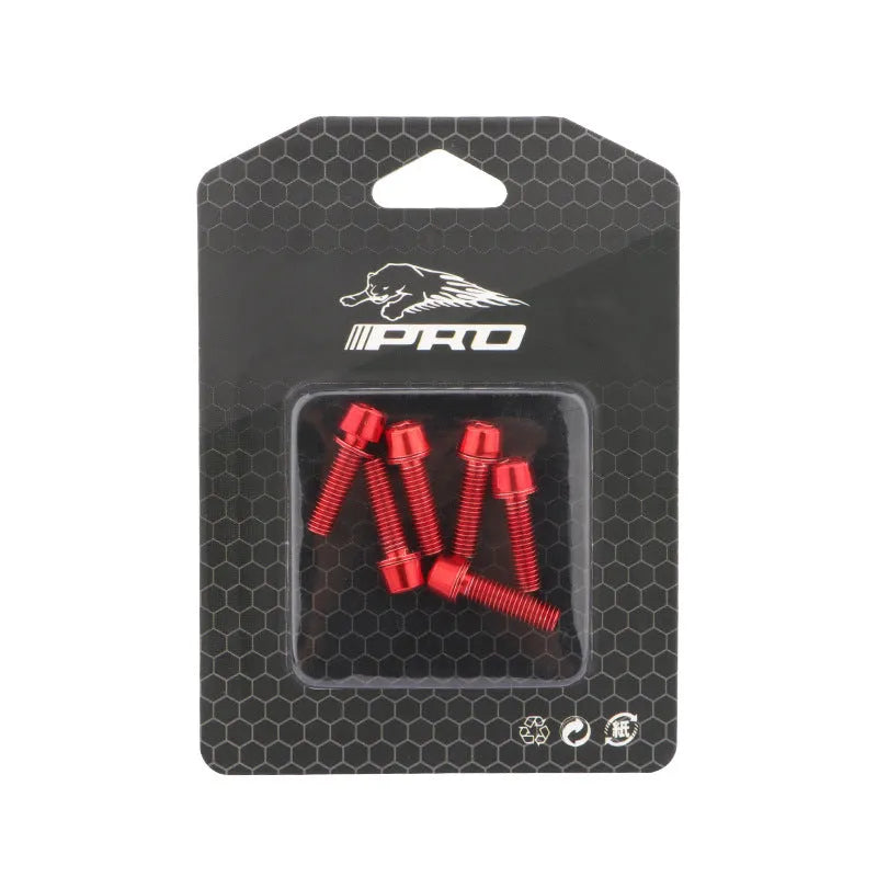 Six stainless steel mountain bike handlebar riser screws in seven colour options including black, blue, red, green, purple, gold, and colourful