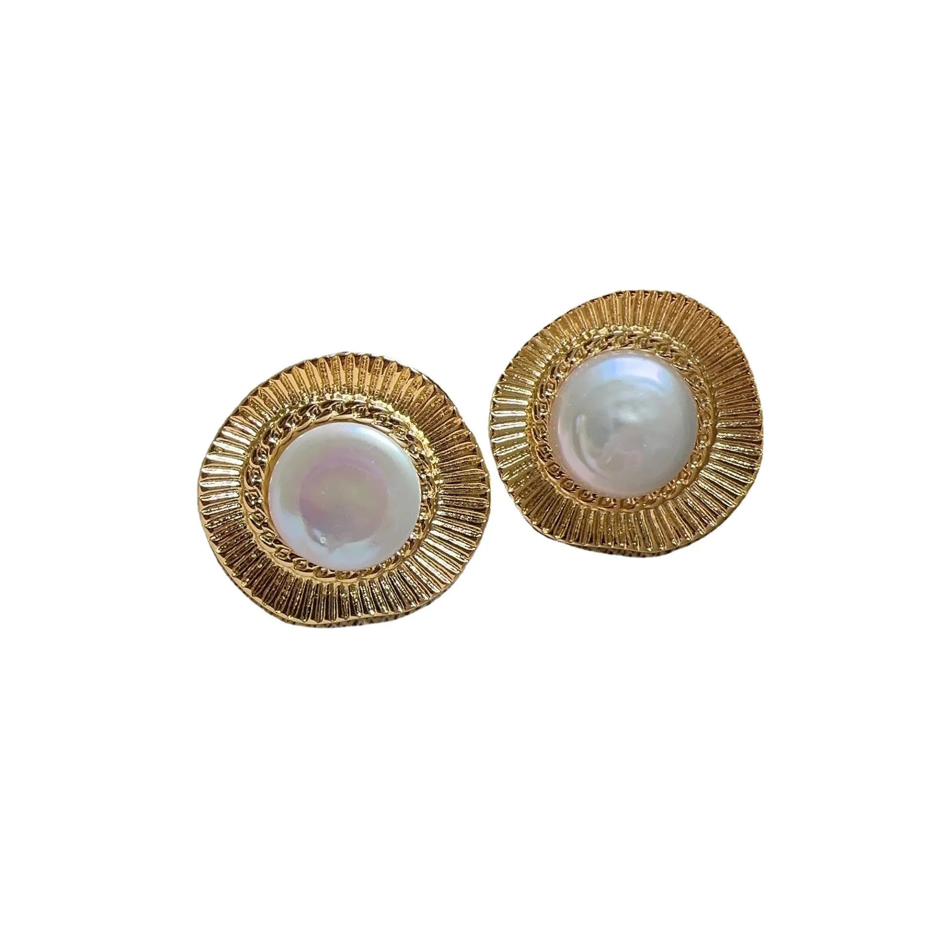 Round gold electroplated drop earrings with French retro design for women