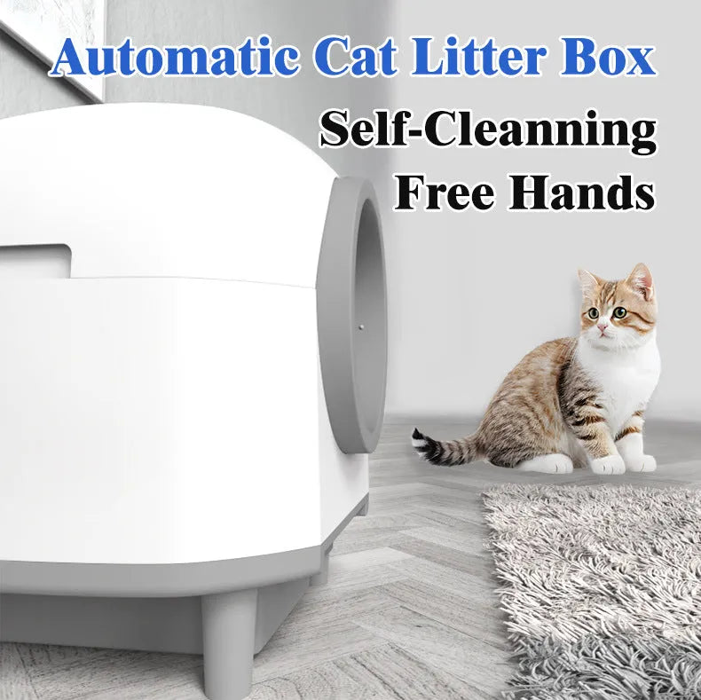White automatic enclosed litter box for cats with ABS plastic construction