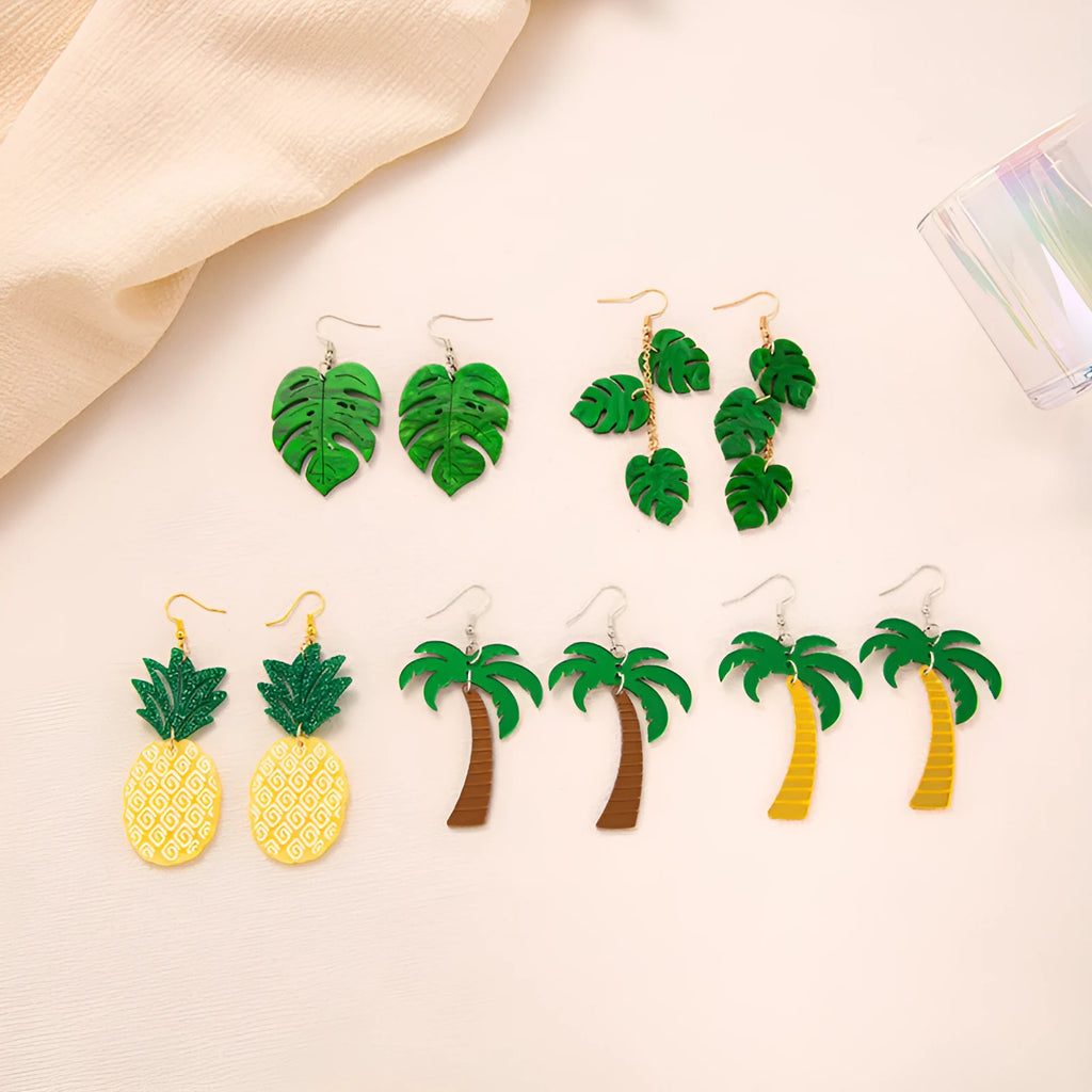 Coloured acrylic artocarpus heterophyllus shaped drop earrings on alloy hooks.