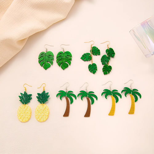 Coloured acrylic artocarpus heterophyllus shaped drop earrings on alloy hooks.