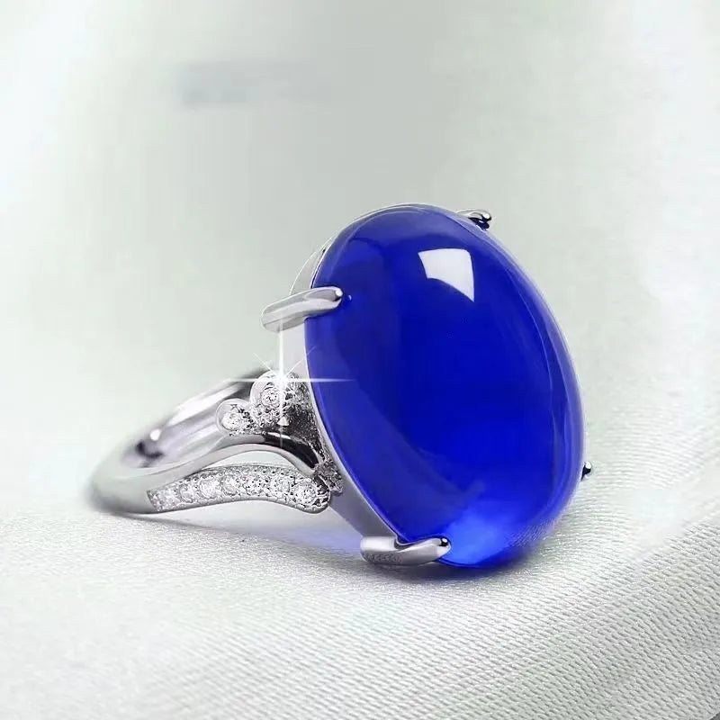 Adjustable alloy geometric sapphire ring women's ethnic style jewellery in black blue green red yellow colours