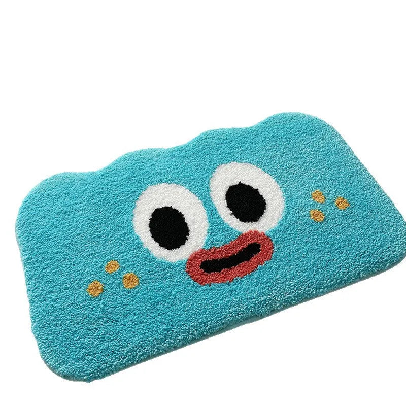 Cartoon anime bathroom floor mat with cashmere-like texture in green, blue, pink, black, or white colour options