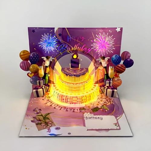 Open 3D cake pop-up greeting card with Chinese ink style artwork, showing manual folding
