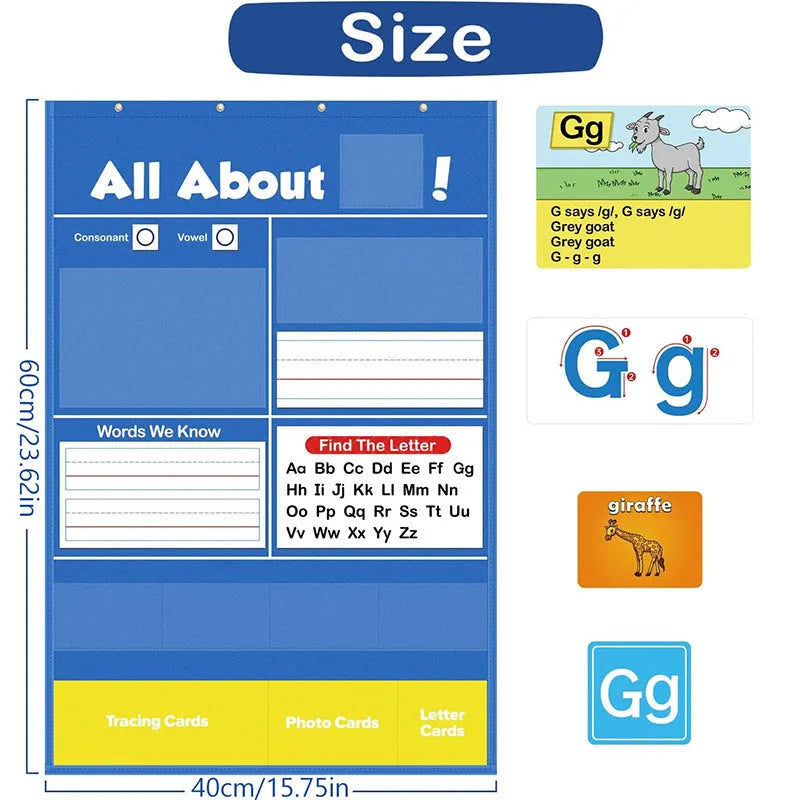 Large alphabet learning wall chart with word cards, letter cards, and picture cards for early education
