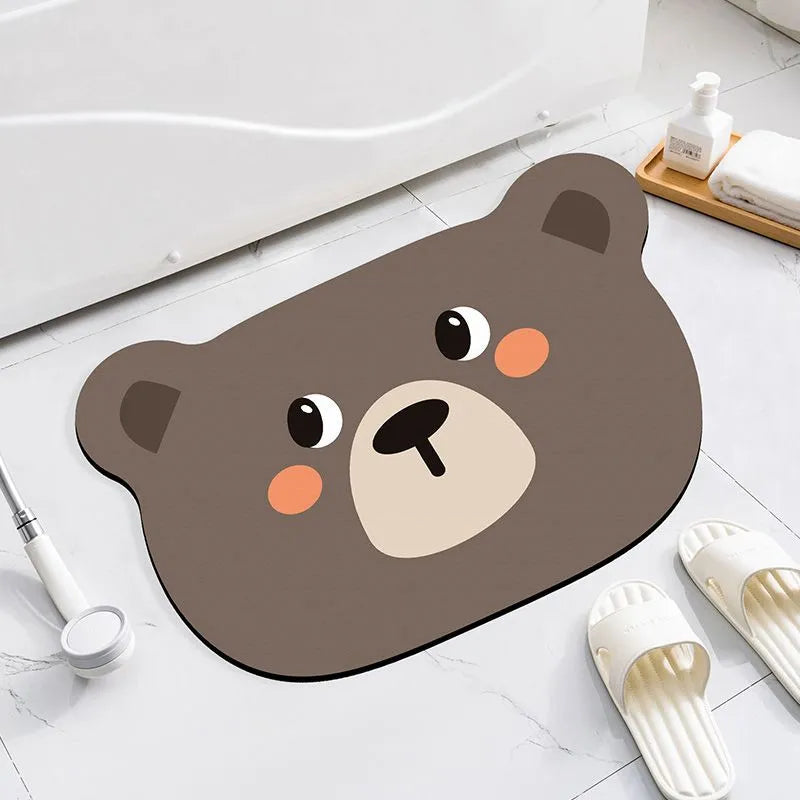 Cartoon animal diatom oil bathroom mat in alien shape for non-slip moisture absorption