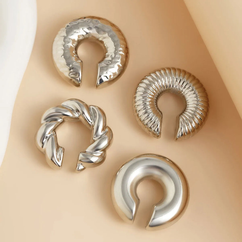 Geometric gold and silver ear clip set for women without pierced ears requirement