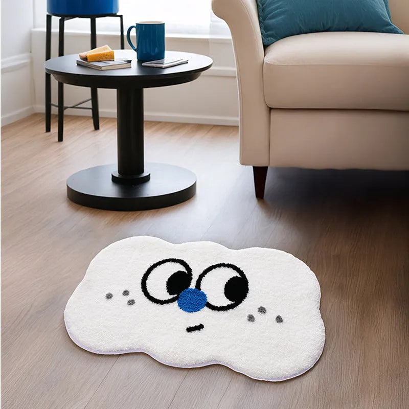 Cartoon anime bathroom floor mat with cashmere-like texture in green, blue, pink, black, or white colour options