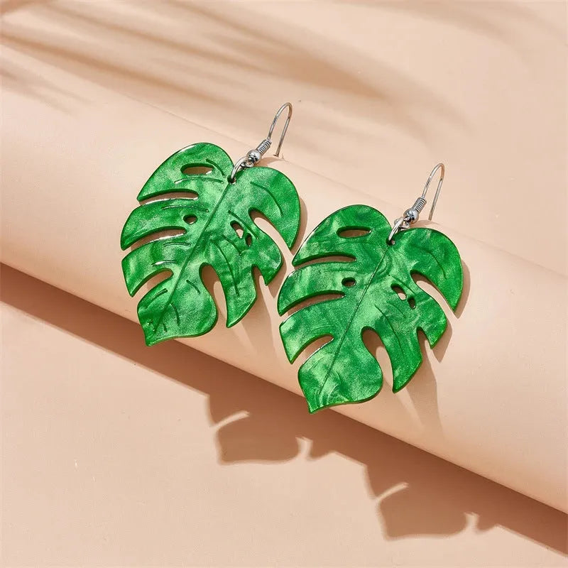Coloured acrylic artocarpus heterophyllus shaped drop earrings on alloy hooks.