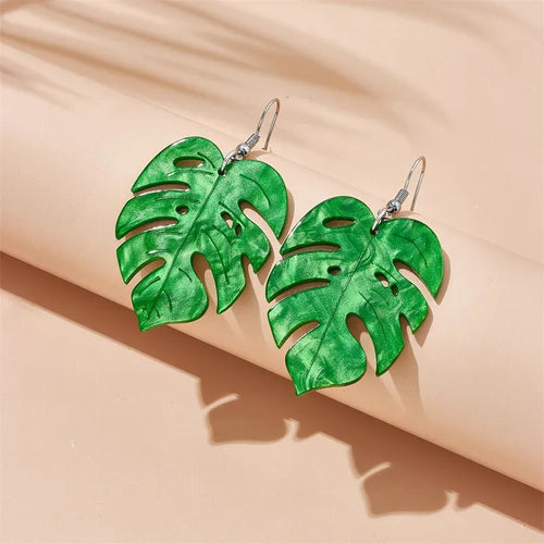 Coloured acrylic artocarpus heterophyllus shaped drop earrings on alloy hooks.