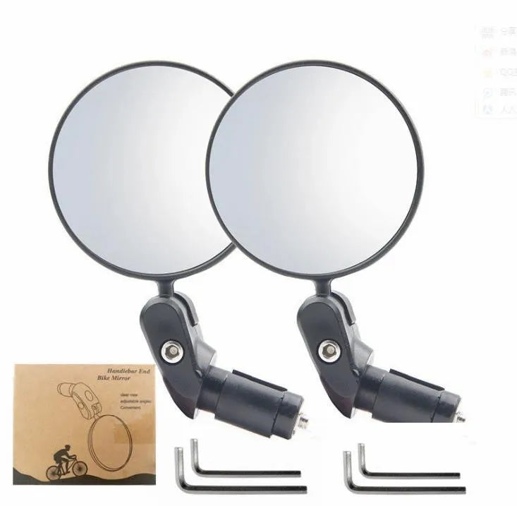Black foldable convex rearview mirror showing 7cm diameter reflector and 14cm length