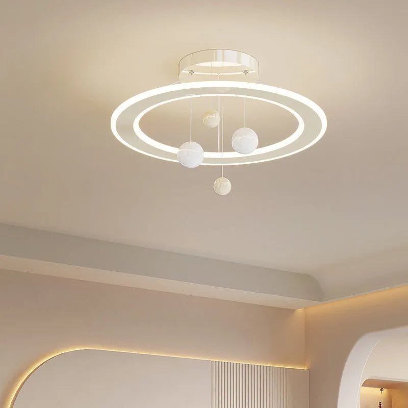 Modern simple style LED chandelier pendant light for children's bedrooms with white or pink colour options
