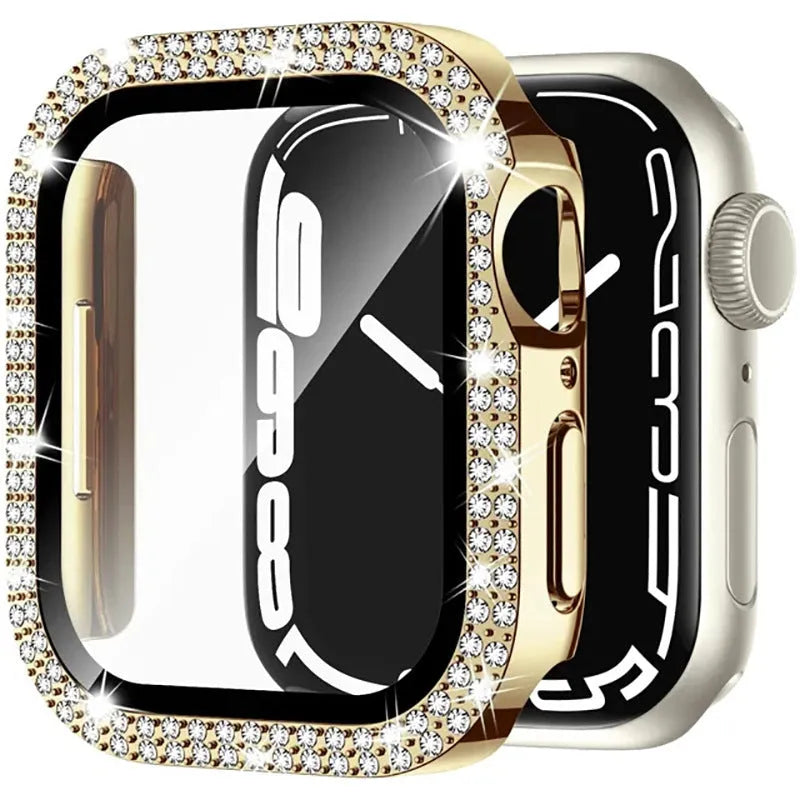 Apple Watch case with double diamond glass and peep-proof privacy screen in rose gold colour.