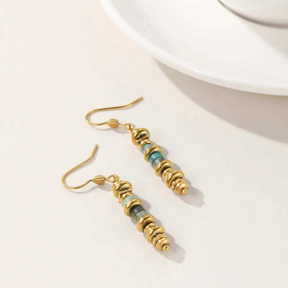 Retro geometric titanium steel dangle earrings with 18K gold plated finish for women