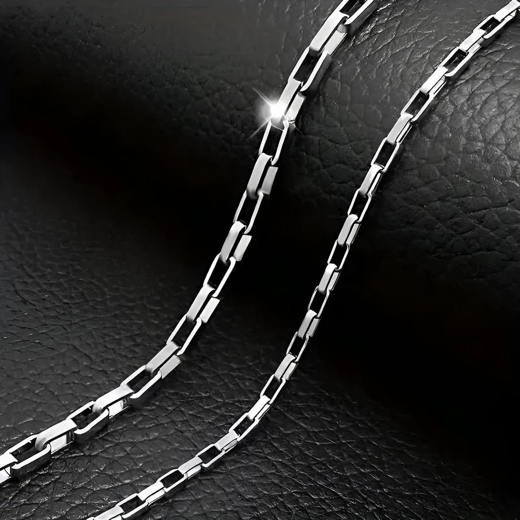 Titanium steel box chain necklace 3mm width silvery colour polished finish