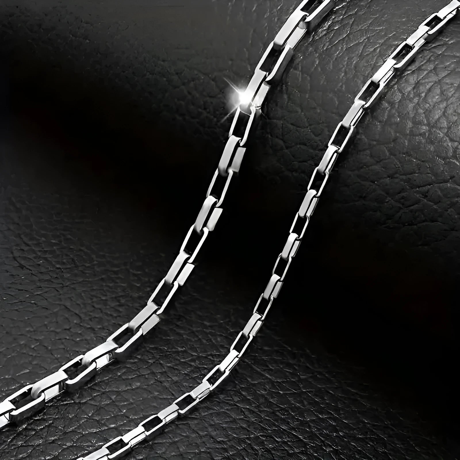 Titanium steel box chain necklace 3mm width silvery colour polished finish