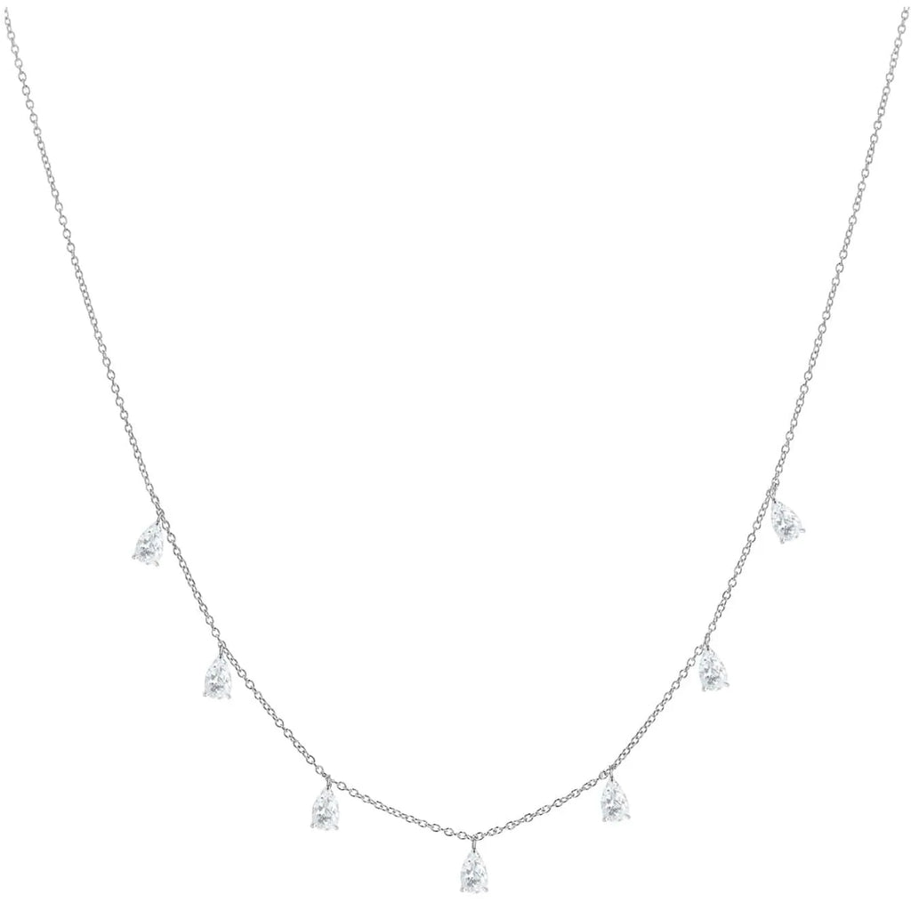 Gentle drop-shaped artificial zircon pendant on a silver O-chain necklace for women.