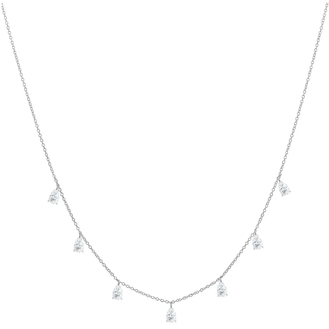 Gentle drop-shaped artificial zircon pendant on a silver O-chain necklace for women.