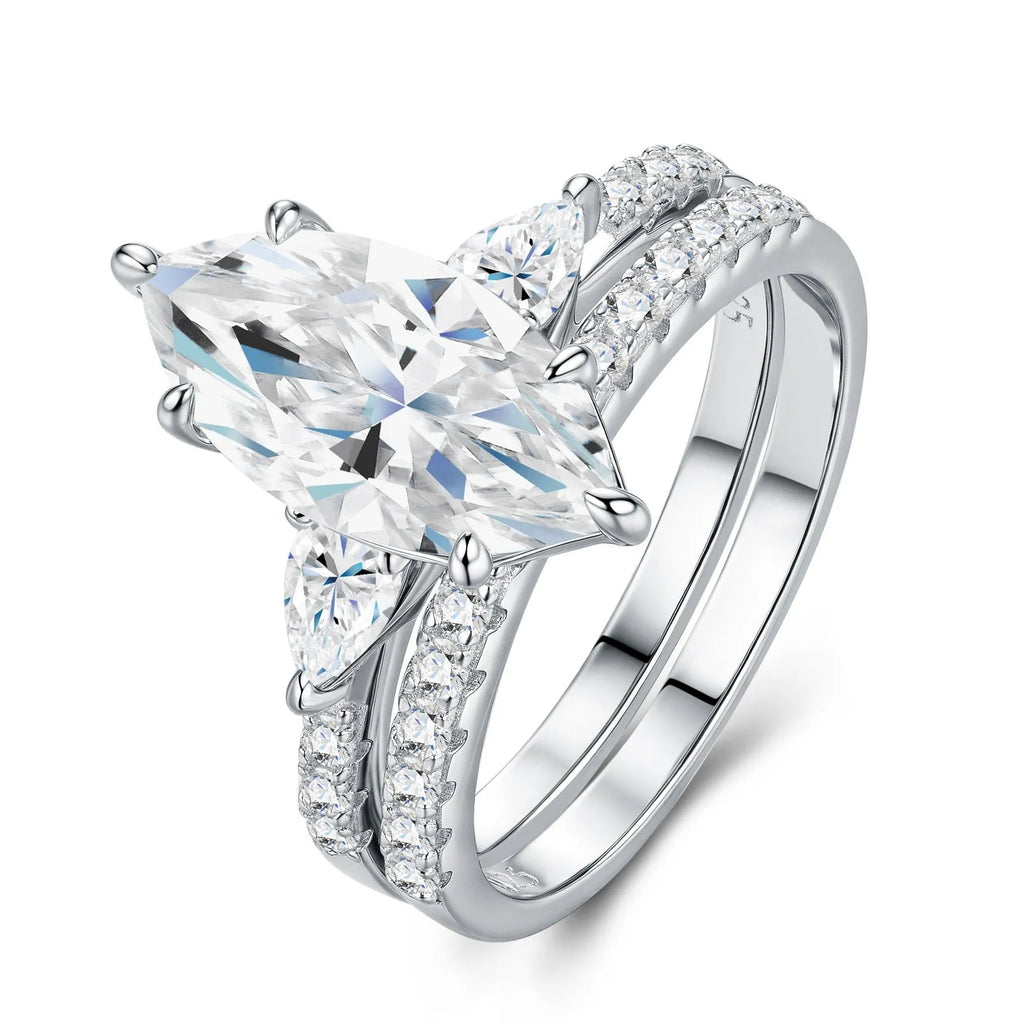 Silver moissanite ring with geometric horse eye inlay for women, US size 7, affordable luxury style