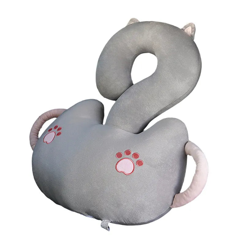 Square cartoon animal hug car cushion pillow on a car seat in light cat colour