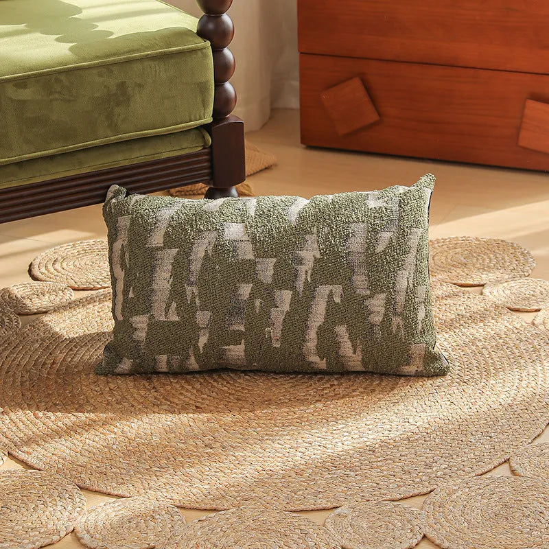45cm square jacquard woven cushion cover with embroidered floral pattern in retro Nordic style