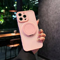 Transparent frosted magnetic phone case with a built-in folding stand for iPhone.