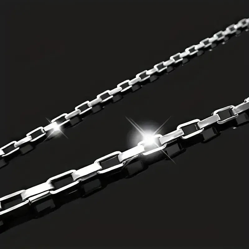 Titanium steel box chain necklace 3mm width silvery colour polished finish