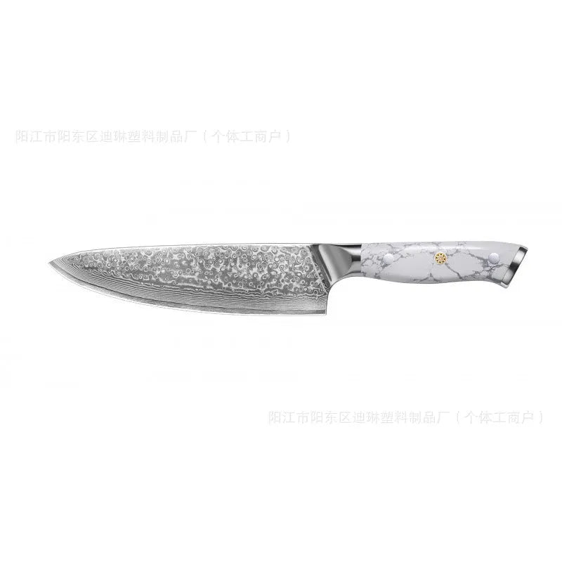 Damascus steel chef's knife with 21cm VG10 blade and 11cm handle measuring 32cm total length