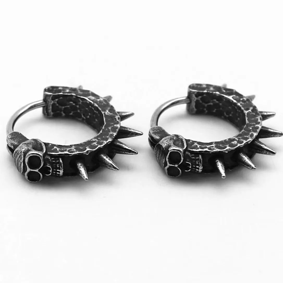 Copper and black geometric motorcycle earrings with alloy and plastic construction