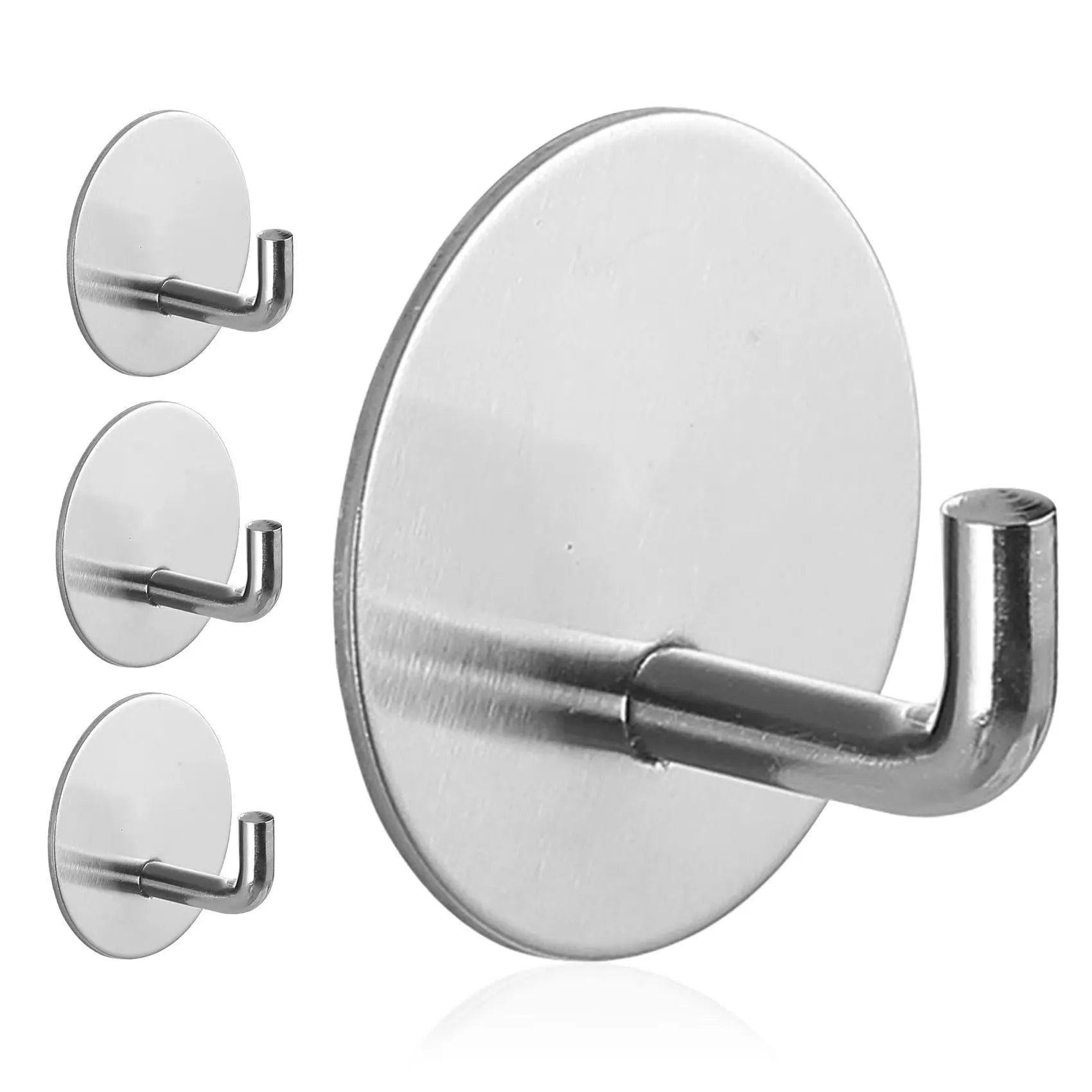 Black and sanded stainless steel self-adhesive hooks with 3kg load capacity for wall mounting.