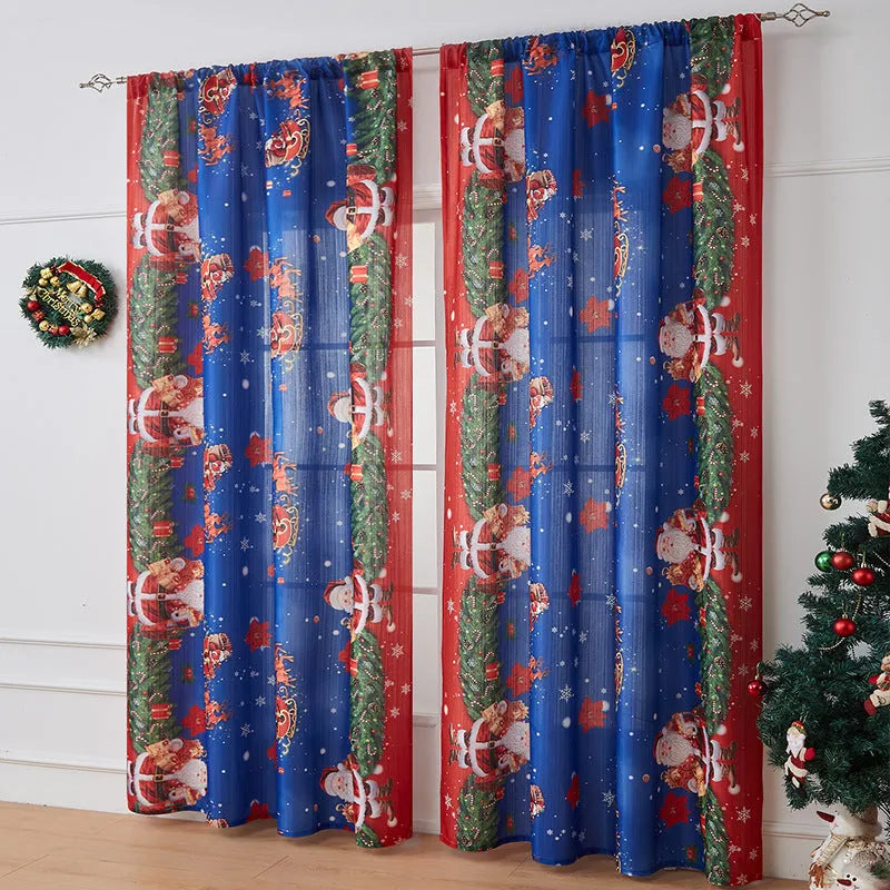 American-style rectangular curtain with printed festive design showing semi-sunshade function