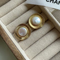Round gold electroplated drop earrings with French retro design for women