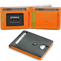 Men's carbon fibre business card holder with anti-theft RFID blocking, available in multiple colours including black and red